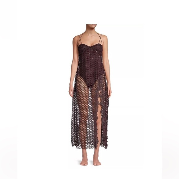 Free People Brown Crochet Asymmetrical Beach Cover Up Dress Boho Resort Small - Picture 11 of 14